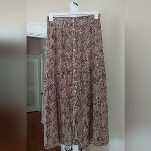 Maison 123 Button-Down Black Tan Ditsy Floral long Skirt size F 38/ US 8
